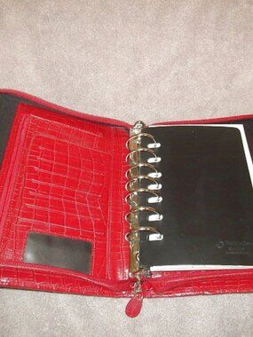 Vtg Franklin Covey Croc Embossed 7 Ring Binder Red Classic Day Planner Organizer